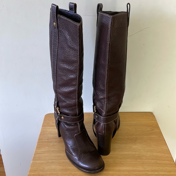 🇮🇹 Dolce & Gabbana Chocolate Brown Pebbled Leather High Riding Boots, Size 41 - Picture 10 of 16